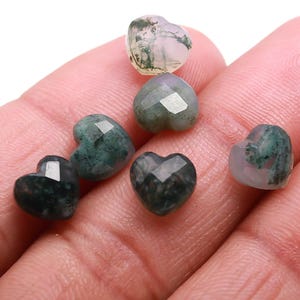 Faceted Natural Moss Agate Heart Shape Gemstone Beads, Tree Agate Heart Shape Briolette's, Jewelry Making Wholesale Loose Heart Charms, 8 MM