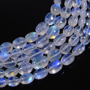 Superb Rainbow Moonstone Oval Shape Beads, Natural Rainbow Moonstone Smooth Oval Beads, 4-7 MM Blue Flashy Oval Beads, 4 Inch Strand