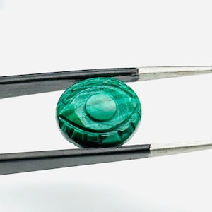 Malachite Evil Eye Beads, Hand Carved Gemstone Beads, Loose Oval Eye Beads, Green Evil Eye Charm Beads, Loose Carving Beads 10X12 MM