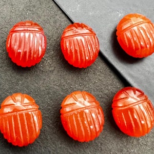 1,2,3,4,5 pcs Natural Carnelian Scarab Shape Gemstone Beads, Beetle Face Handmade Carving For Jewelry, Animal Carving Beads 10X12 MM