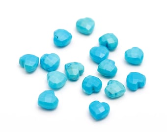 Faceted Turquoise Heart Shape Beads, AAA Turquoise Heart Shape Charms, Mini Heart Briolette's for Jewelry Making, 8 MM Blue Charm Beads