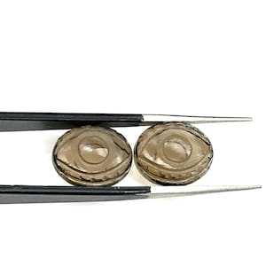 Natural Smokey Quartz Evil Eye Beads, Hand Carved Gemstone Beads, Loose Oval Eye Beads, Evil Eye Charm Beads, Loose Carving Beads 10X12 MM
