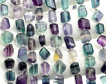 Multi Fluorite Faceted Tumble Gemstone Beads ~ 5X7-6X8MM Multi Fluorite Nuggets Shape Beads ~ 8&quot; Strand Fancy Jewelry Making Wholesale Beads