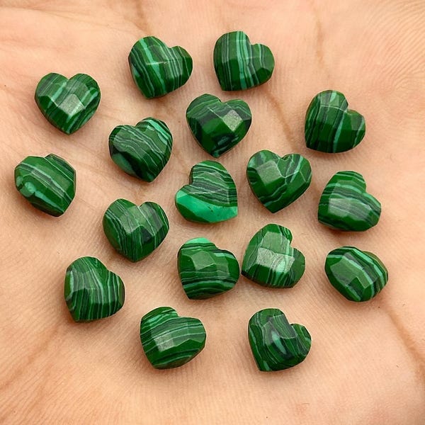 Carved Malachite Faceted Heart Shape Beads, Hand Carved Malachite Heart Charms, Green Malachite Wholesale Loose Gemstone for Jewelry 8 MM