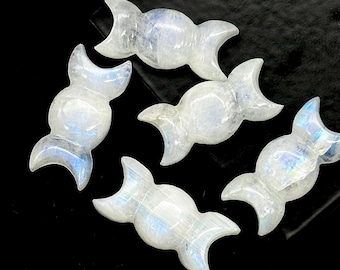 Natural Rainbow Moonstone Triple Moon Shape Beads, AAA Moonstone Hand Carved Triple Moon Stone, Jewelry Making Candy Shape Stone, 22 MM