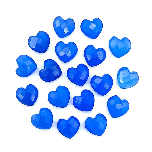 Blue Chalcedony Heart Shape Briolette's, AAA Blue Chalcedony Faceted Heart Shape Beads, Loose Gemstones, 8 MM Heart Charms for Jewelry