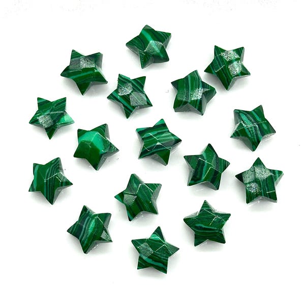 Faceted Malachite Star Beads: Hand-Carved Briolettes, 8mm