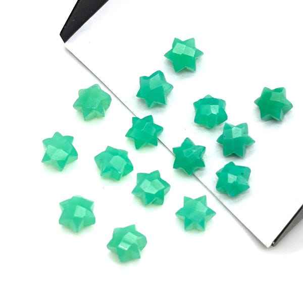 Natural Chrysoprase Little Stars, Green Chrysoprase Star Shape Beads, 6 MM Star Shape Gemstone for Jewelry, 6 Sides Carving Star Beads