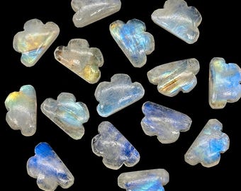 Flashy Rainbow Moonstone Clouds Shape Beads, Rainbow Smooth Cloud Beads, Carved Cloud Gemstone Charms, 12 MM, Loose Carved Briolettes