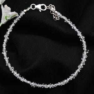 White Herkimer Diamond Bracelet, Clear Herkimer Quartz Diamond Rough Beads Bracelet, Sterling Silver Bracelet For Women's, Fancy Gifts