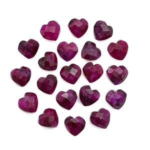 Briolettes em formato de coração de corindo vermelho rubi, contas de rubi vermelho AAA esculpidas à mão em formato de coração facetado, contas soltas de pedras preciosas, 8 mm, contas de rubi vermelho