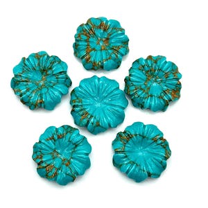 AAA Copper Turquoise Flower Shape Carving, Turquoise Hand Carved Flower for Jewelry Making, Crystal Flower Carving, 17 MM, Gemstone Flower