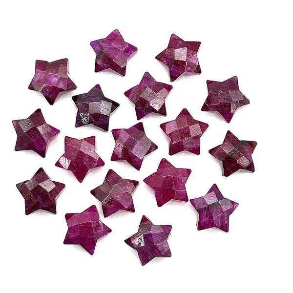 Red Ruby Hand Carved Star Shape Beads, AAA Red Ruby Faceted Star Briolettes, Loose Star Charm Beads, Colored Ruby Dyed Red Beads, 10 MM