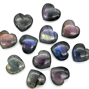Purple Flash Labradorite Heart Shape Beads, Natural Labradorite Faceted Heart Beads, Carved Smooth Hearts, 14 MM Heart for Jewelry Making