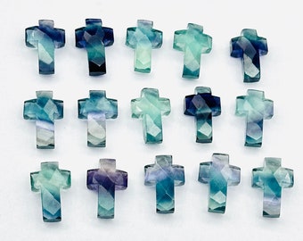 Multi Fluorite Cross Shape Beads ~ Healing & Protection Gemstone Beads ~ Faceted Multi Fluorite Beads ~ 15 MM Fluorite Cross Charm Beads