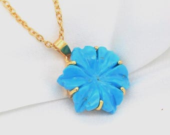 Ciondolo A Goccia In Turchese Artificiale Blu Con Fiore Intagliato – 35x12 Mm – Yuteng - Foto 3