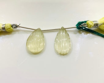 2 Pcs Strand Carved Gemstone Gemstone Beads For Jewellery LQ-25 AAA Quality 100/% Natural Lemon Quartz Pear Shape Carving Beads