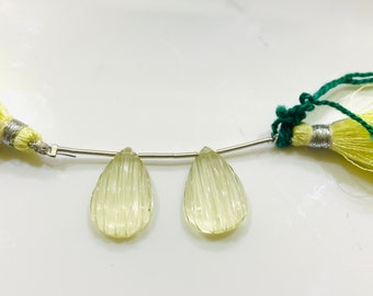 2 Pcs Strand Carved Gemstone Gemstone Beads For Jewellery LQ-25 AAA Quality 100/% Natural Lemon Quartz Pear Shape Carving Beads