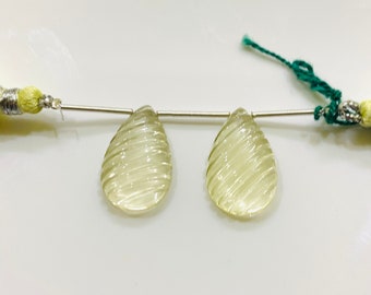 2 Pcs Strand Carved Gemstone Gemstone Beads For Jewellery LQ-25 AAA Quality 100/% Natural Lemon Quartz Pear Shape Carving Beads