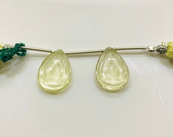 2 Pcs Strand Carved Gemstone Gemstone Beads For Jewellery LQ-25 AAA Quality 100/% Natural Lemon Quartz Pear Shape Carving Beads
