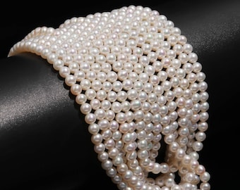 Natural White Smooth Round Pearls, Freshwater Plain Round Pearl Beads, High Luster Pearl for Necklace Making, 4-4.5 MM Pearls, 5 Inch Strand