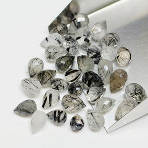2,3,4,5,6 Stück 100% natürliche Schwarz Rutil Tropfenform Edelstein, natürlicher Tropfenform Edelstein, Edelstein für Schmuck, 3X5 - 7X4.5 mm (ca.)