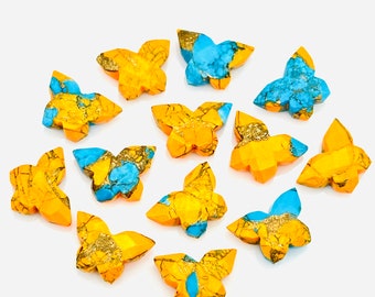 Perles en forme de papillon orange huître cuivre turquoise, papillon turquoise, pierre précieuse papillon à facettes, perles à sculpter turquoise bleu 14 x 10 mm