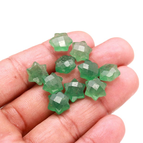 Green Strawberry Quartz Star Shape Briolette's, Star Shape Gemstone For Jewelry, Hand Carved Star Shape Charms, 10 MM