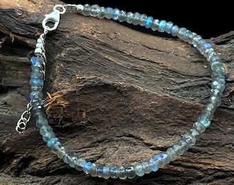 Flashy Labradorite Beaded Bracelet, Faceted Labradorite Beads Bracelet, Gemstone Silver Bracelet/Anklet, Yoga & Meditation Bracelet, 3-4 MM