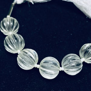 100% Natural Crystal Quartz Carved Melon Shape Beads Strand, Melon Shape Gemstone, Gemstone For Jewellery, 12 mm