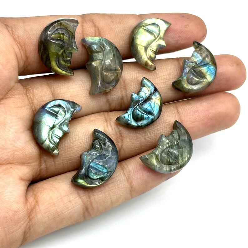 AAA Naturlig Labradorit Månansikte, Pråliga Labradorit Sniderier, 18 x 13 MM, Smyckestillverkning Snideri Ädelsten, Snidad Ansiktskristall, Ansiktsberlock bild 8