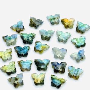 Natural Flashy Labradorite Butterfly Shape Gemstone Beads, Hand Carved Faceted Butterfly Carving Charms, Labradorite   Faceted Gemstone 14MM