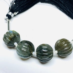 1,2,3,4,5 pcs 100% Natural Labradorite Carved Melon Shape Beads Strand, Melon Shape Gemstone, Gemstone For Jewellery, 12 mm