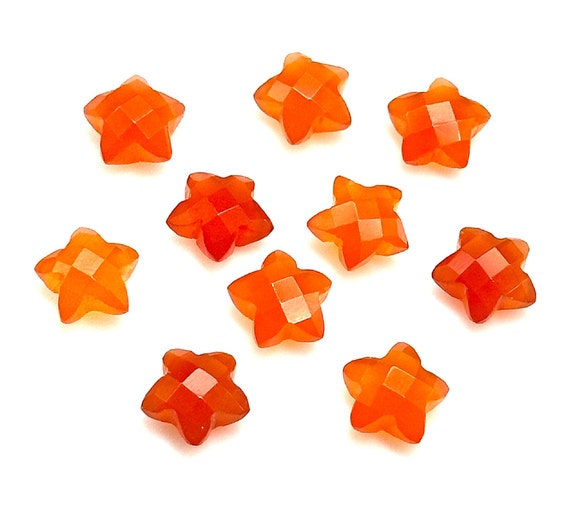 Natural Carnelian Faceted Star Shape Beads, Beautiful Orange Star Beads, 10 MM Star Shape Gemstone for Jewlery, Chakra Healing Beads