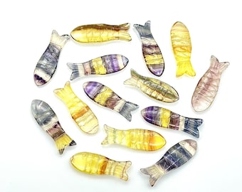 Beautiful Fluorite Handmade Fish Carving Beads, Colorful Fish Shape Carved Gemstone, Jewelry Making Gemstones, 30X10 MM Loose Gemstone Fishe