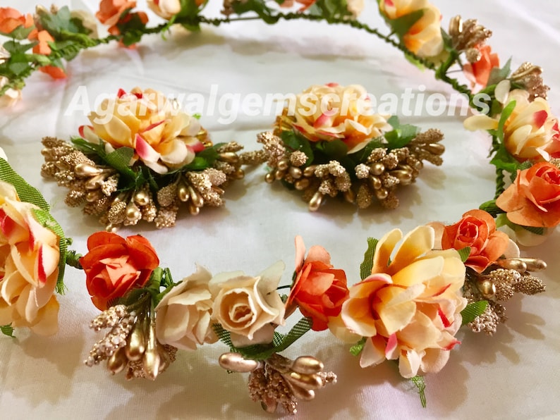 Wedding jewellery set indian jewellery for haldi flower crown set Indian jewellery indian jewellery mehndi Handmade flower jewellery