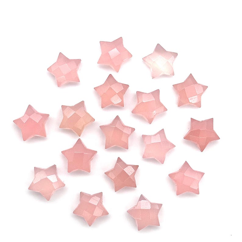 Splendide briolette a forma di stella in calcedonio rosa, perline a stella sfaccettate rosa intagliate a mano, ciondoli con pietre preziose a forma di stella, perline a stella sfuse da 10 mm immagine 8