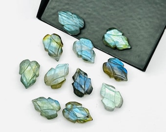 Contas de pedra preciosa esculpidas em formato de folha de labradorita chamativas, briolettes soltas em formato de folha de 9 x 13 mm, contas de fogo azul para joias, contas de atacado