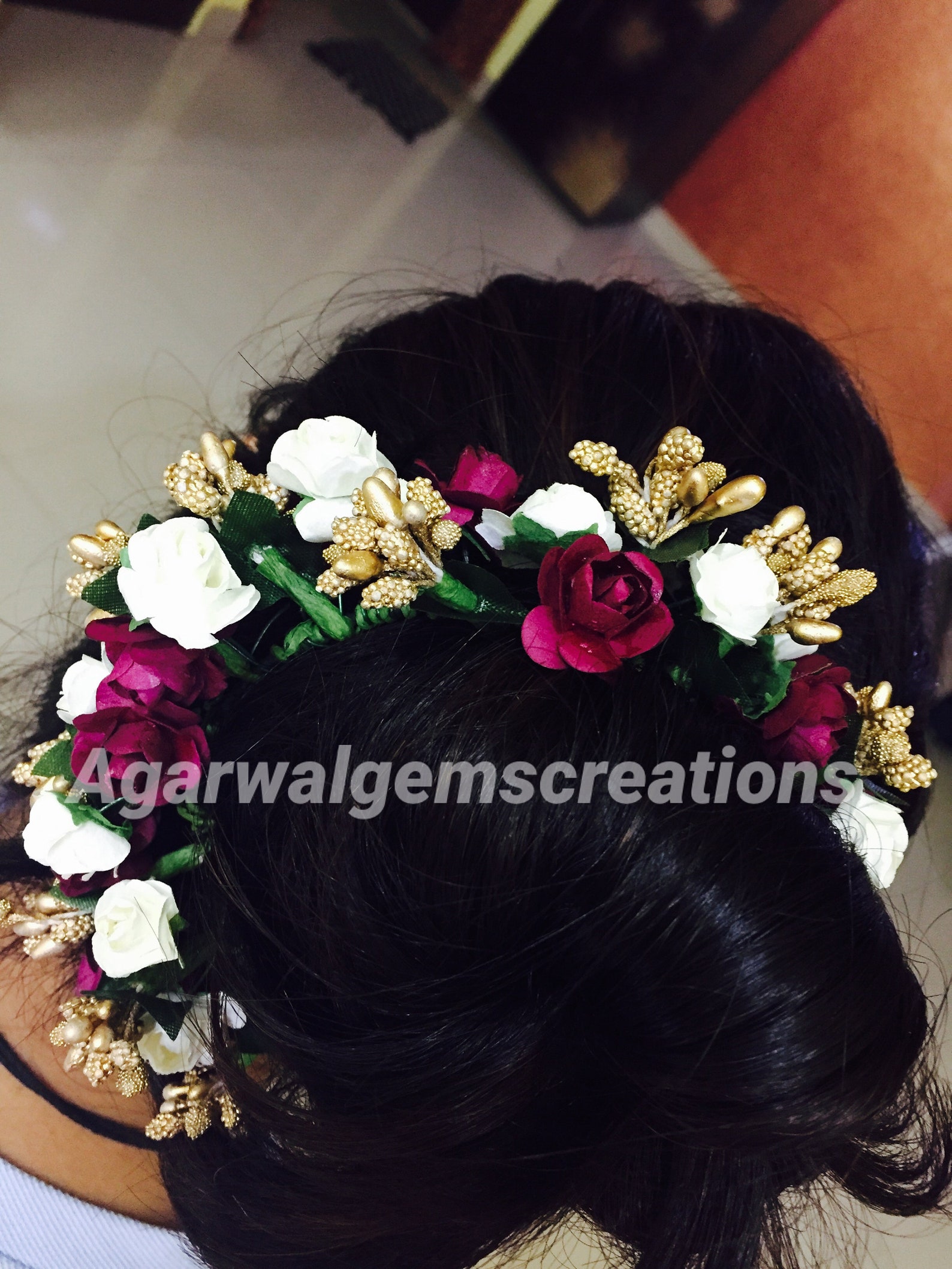 Rose Hair Gajra Floral Veni Flower Hair Accessories Bridal Etsy