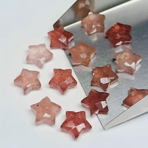 Natural Pink Strawberry Quartz Star Shape Briolettes, Star Shape Gemstone For Jewlery, Hand Carved Star Shape Charms, 10 MM, Star Shape Bead
