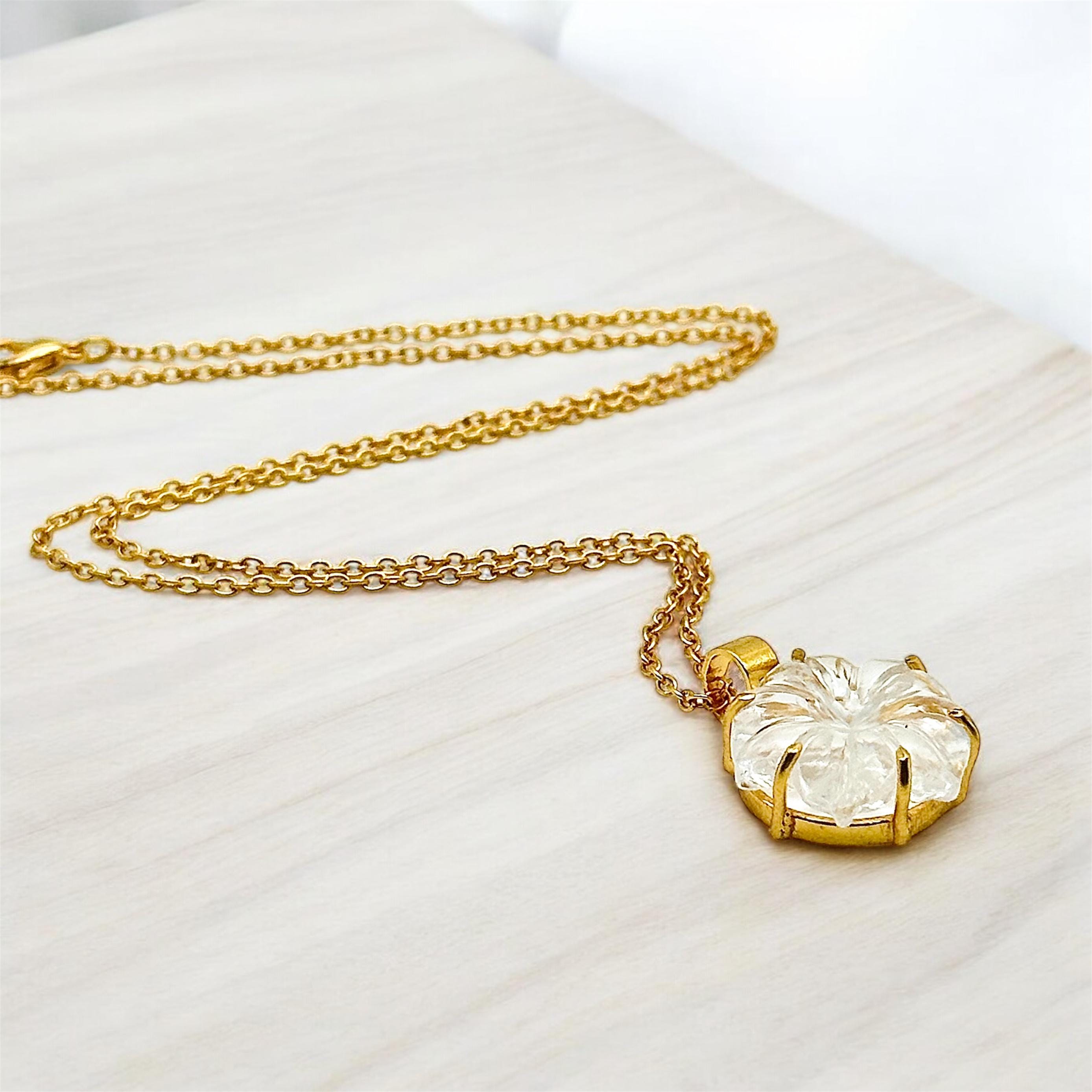 Niaspi Collana Fiore Di Cristallo Ametista Rosa | Zirconia Cubica AAAAA | Placcata Oro 18K | Catena Regolabile 43+5 Cm