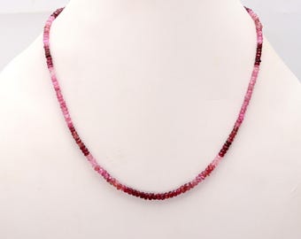 AAA+ Pink Tourmaline Gemstone Beaded Necklace, Pink Tourmaline Shaded Rondelle Beads Necklace, 3 MM Pink Gemstone Necklace For Women&#39;s Gift