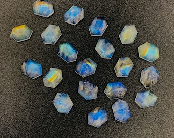 AAA Quality 100% Natural Flashy Blue Rainbow Moonstone Hexagon Shape, Loose Gemstone, rainbow moonstone Gemstone For Jewellery 10X7 mm