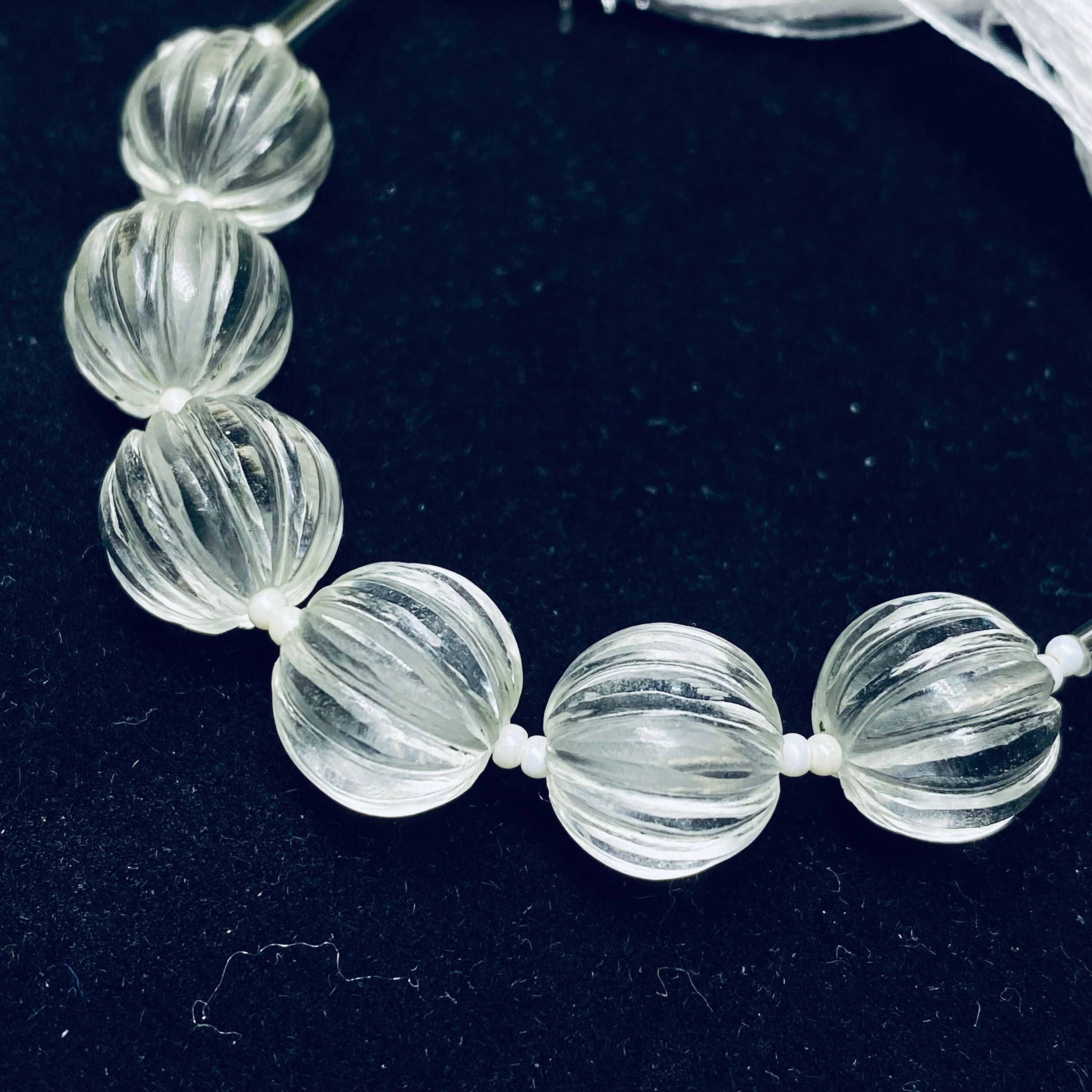 10 Perles Sculptées Main En Quartz Citron Forme Melon Pour Création De Bijoux - Diamètre 10mm