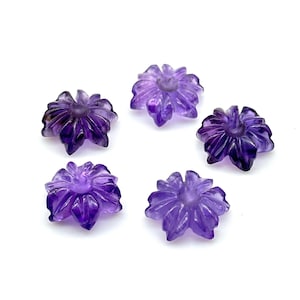 100% Natural Amethyst Hand Carved Flower Shape Gemstone, AAA Natural Amethyst Flower Carving, Flower Charm Beads, Purple Amethyst, 12 MM