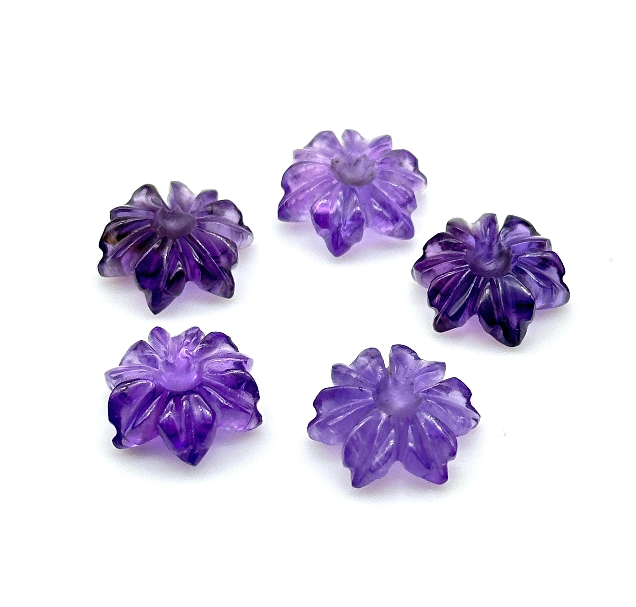100% Natural Amethyst Hand Carved Flower Shape Gemstone, AAA Natural Amethyst Flower Carving, Flower Charm Beads, Purple Amethyst, 12 MM