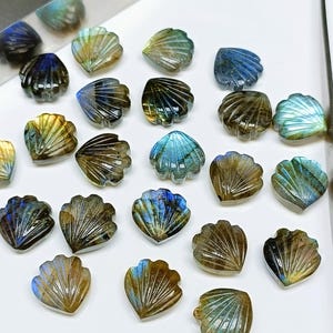 Natural Blue Flashy Labradorite Shell Shape Briolette&#39;s, Hand Carved Shell Shape Beads, Shell Shape Gemstone, 12 mm Shell Charms For Jewelry