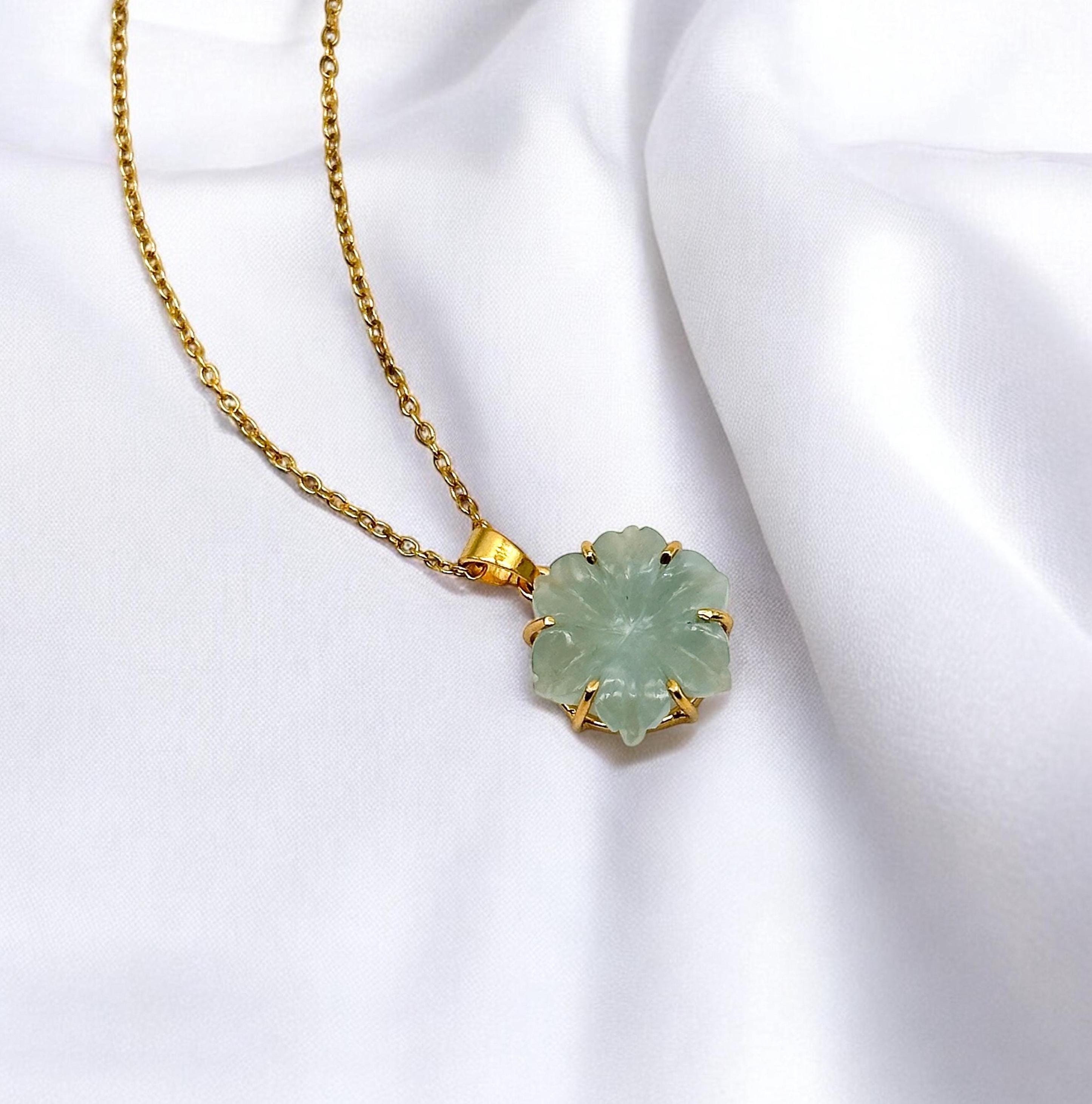 Natural Carved Aquamarine Flower Pendant, Carved Aqua Flower Necklace For Her, 19mm Flower, Soothing Stone Necklace for Her Healing Necklace