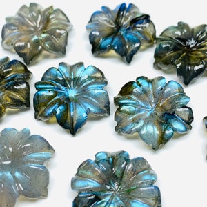 1,2,3,4,5 100% Natural Labradorite Flower Shape Carved Gemstone, Flower Shape Carving, Carved Gemstone For Jewellery 19 mm