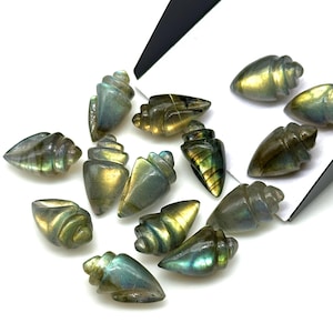 Natural Labradorite Conch/Snail Shell Shape Carving, Flashy Labradorite Hand Carved Shell Shape Gemstone Beads 18X10 MM Loose Shell Gemstone